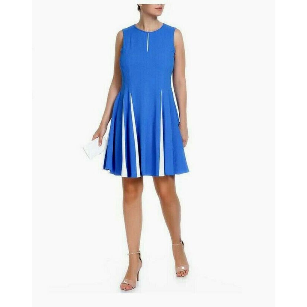 Taylor Dresses Stretch Crepe Dress Contrast Insets Blue Size 6